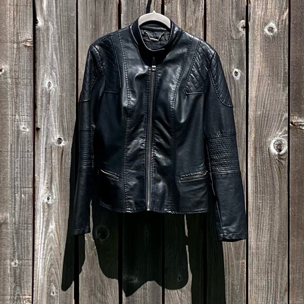 L.A. Coalition black faux leather jacket size small
